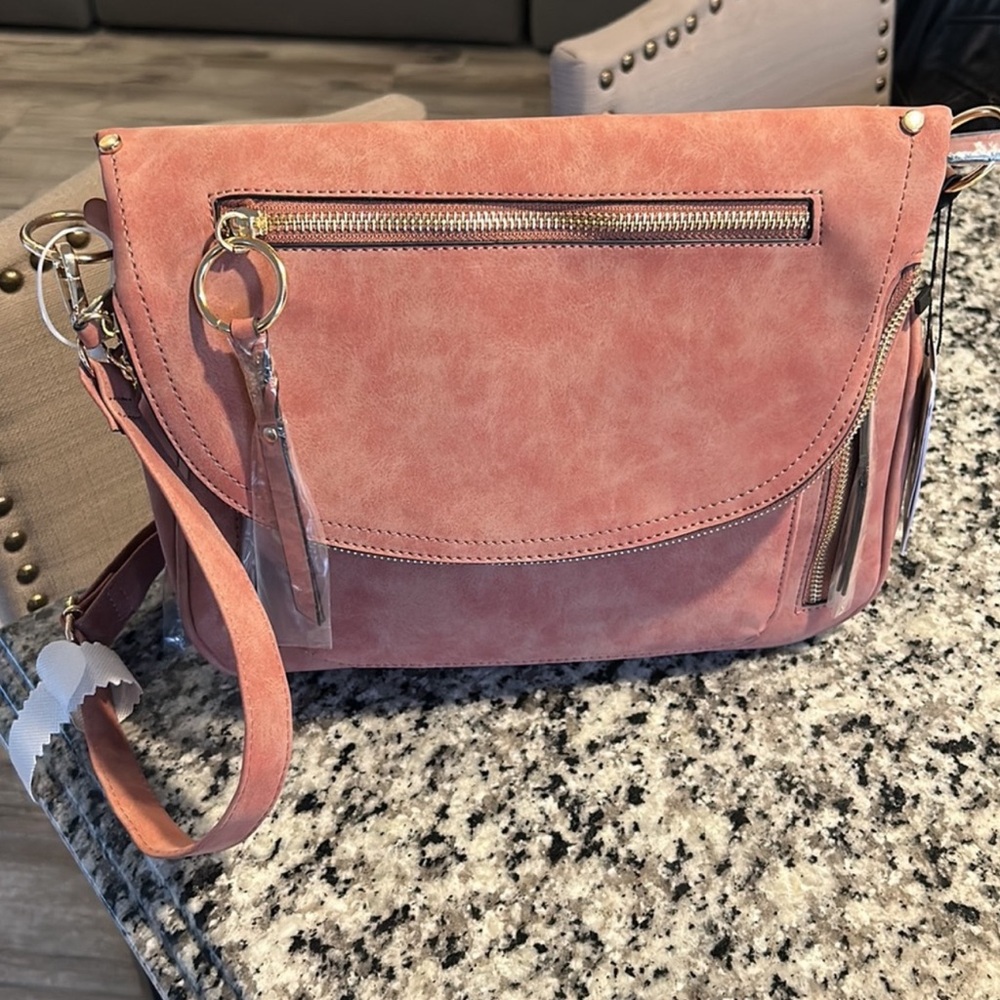 VR NYC Multiple Zip Convertible Crossbody Messenger OR Shoulder Bag in Clay -NWT